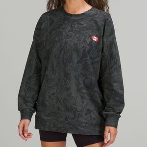 lululemon athletica Black Marble-Print Crewneck Sweatshirt with Red Accent